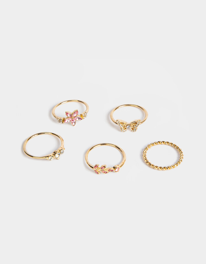 Sets Anillos Con Mariposas Set De Anillos De Metal - Dorado