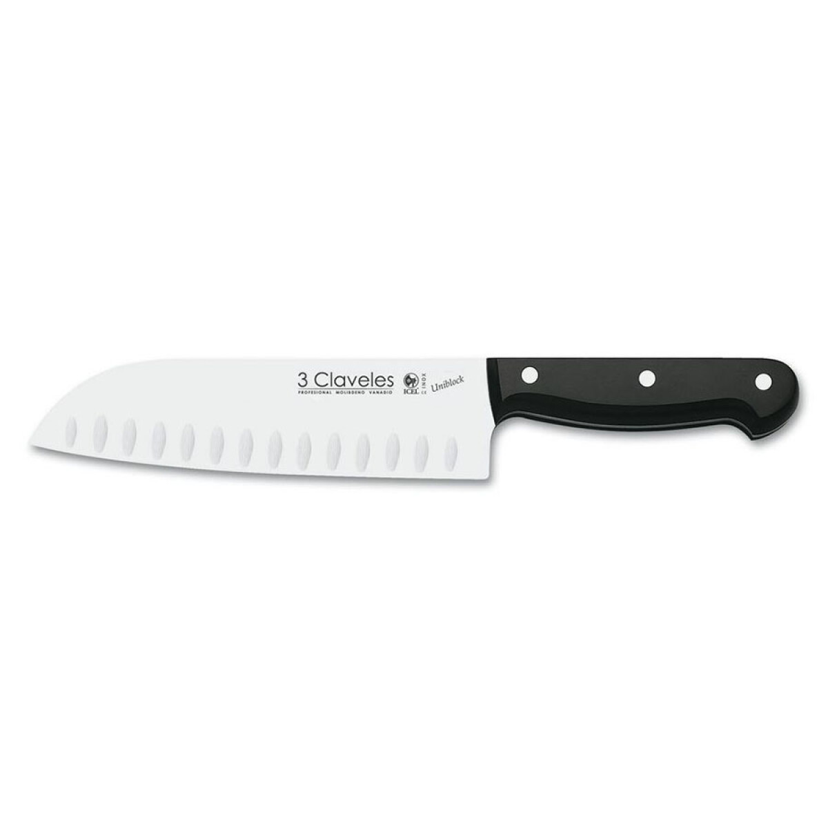 CUCHILLO SANTOKU 18CM ACERO INOX MANGO NEGRO UNIBLOCK 3CLAVELES 