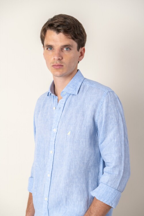 Camisa short collar lino Sky Blue