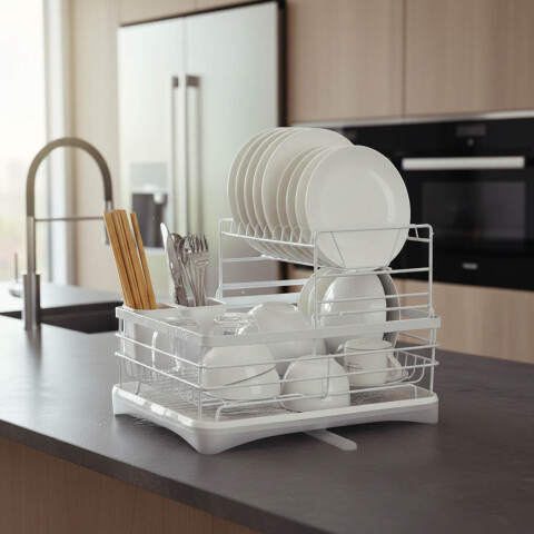 Escurridor Seca Platos Vajilla 2 Niveles Con Bandeja Drenaje Agua Cocina Imback Color Blanco Escurridor Seca Platos Vajilla 2 Niveles Con Bandeja Drenaje Agua Cocina Imback Color Blanco