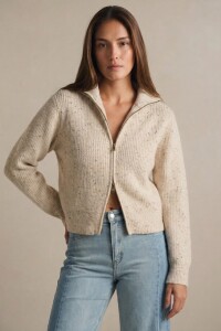 Cardigan Lana Cierre Beige Melange