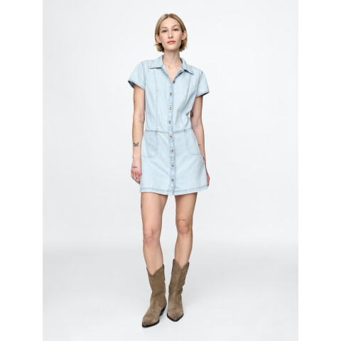 BTTN THRU SHIFT MINI DRESS- LT PERETTI LIGHT WASH