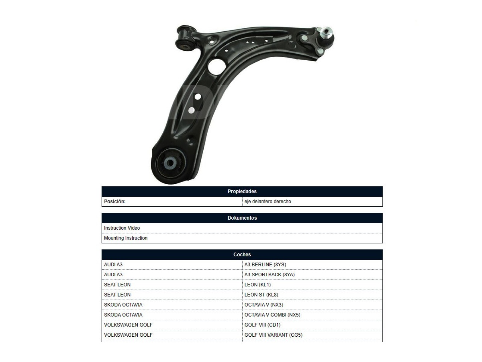 Parilla De Suspension Delantera Audi A3 13-18 Der 