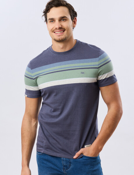 REMERA RAYADA DE ALGODÓN Azul