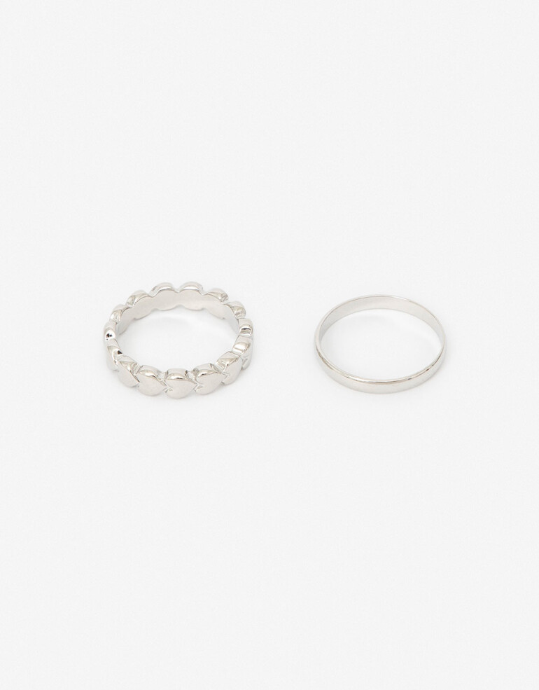 Sets Anillos Metal Set Anillos Metal Corazón - Plateado Rodio