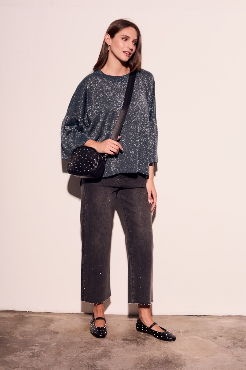 Sweater Manga Volados Lurex Petroleo