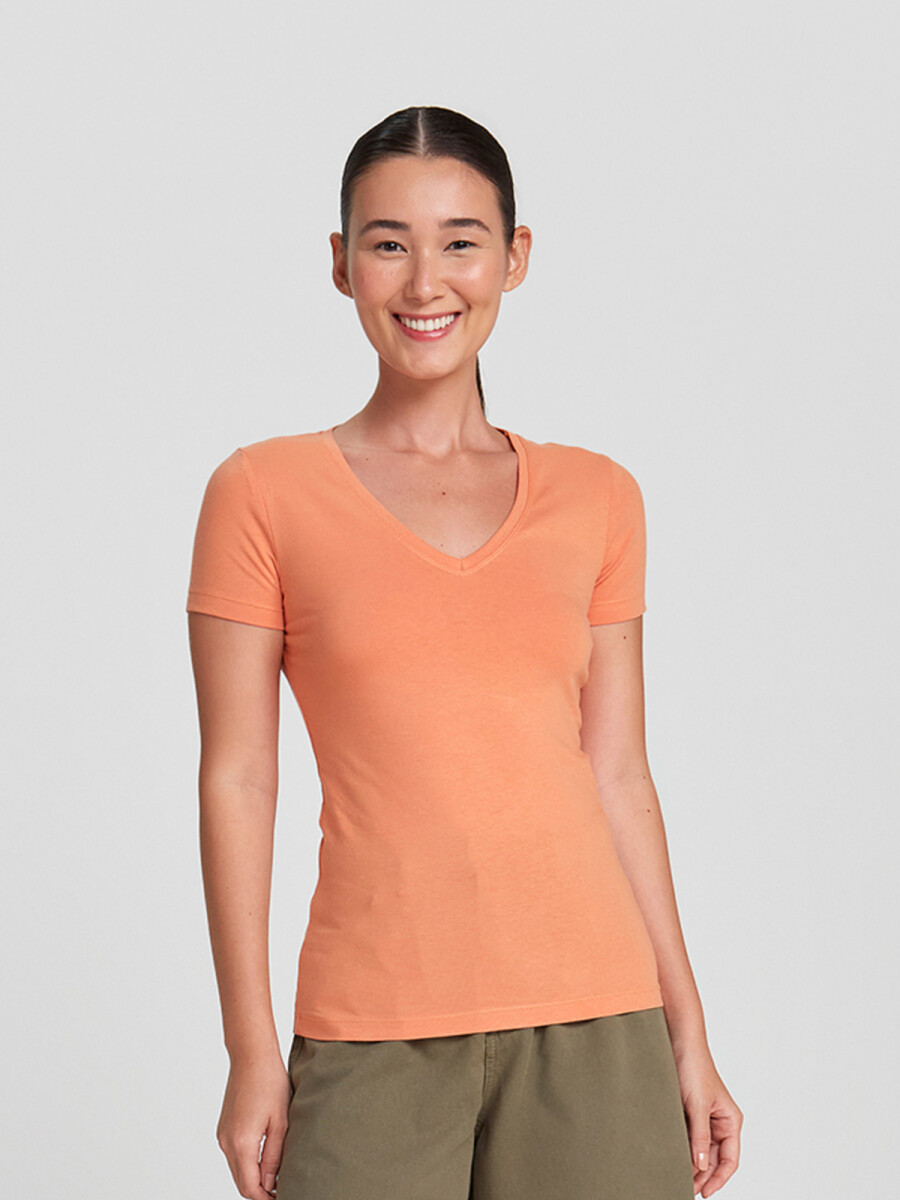 CAMISETA BÁSICA MANGA CORTA CUELLO EN V - NARANJA OSCURO 