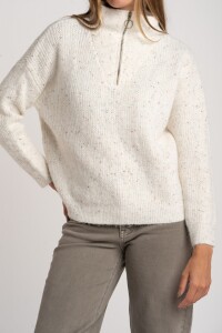 Sweater Texturado Cierre Beige Melange
