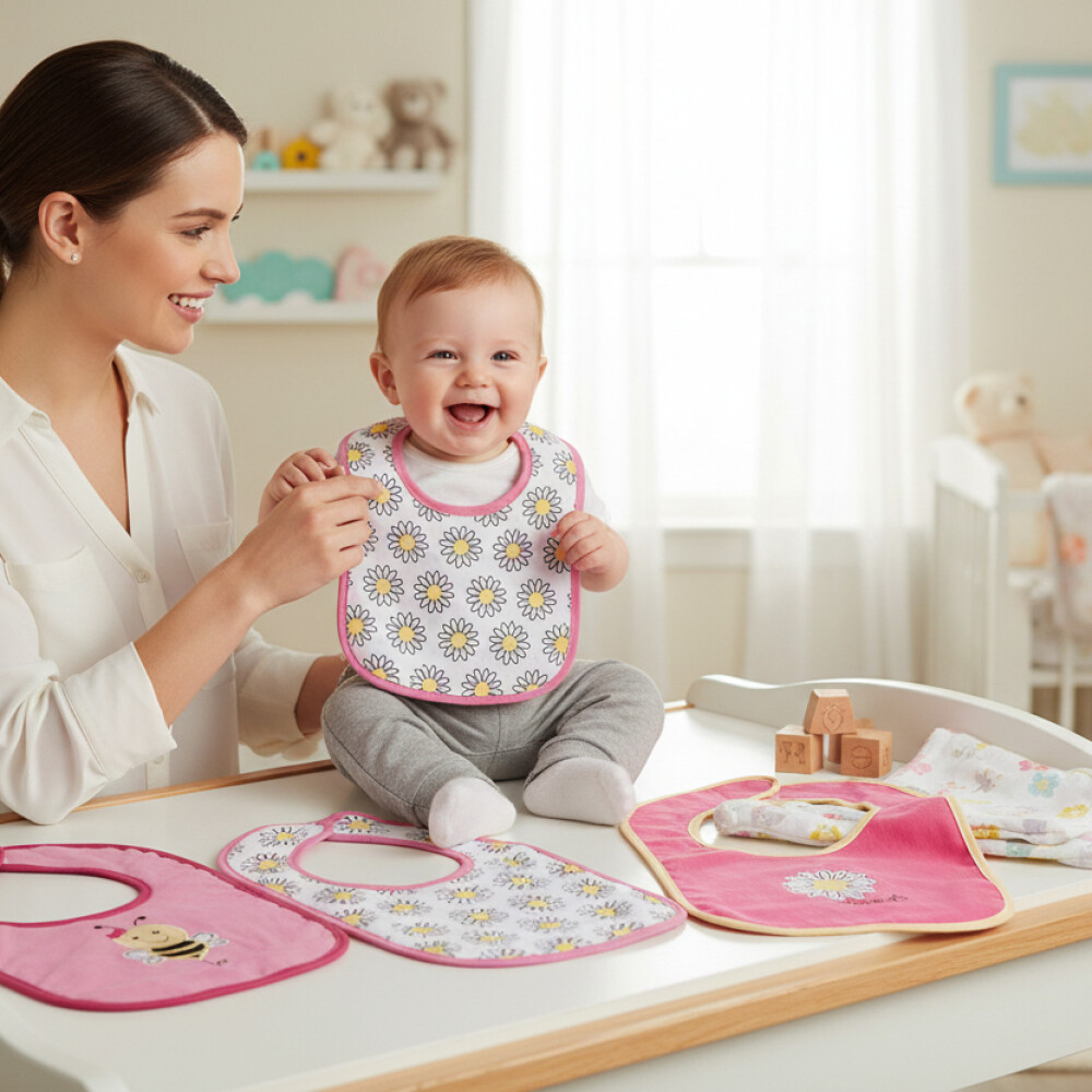 Set x3 baberos c velcro LORELLI rosa