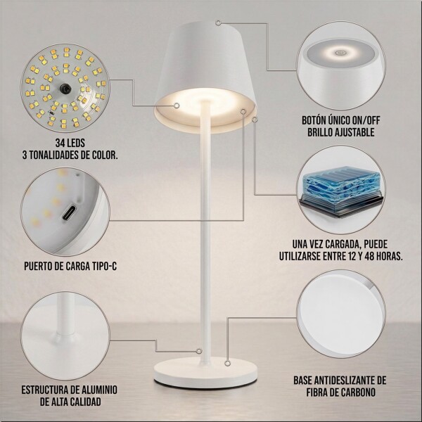 Lampara Escritorio Mesa Velador Led Recargable Inalambrica IMBACK Color Blanco Lampara Escritorio Mesa Velador Led Recargable Inalambrica IMBACK Color Blanco