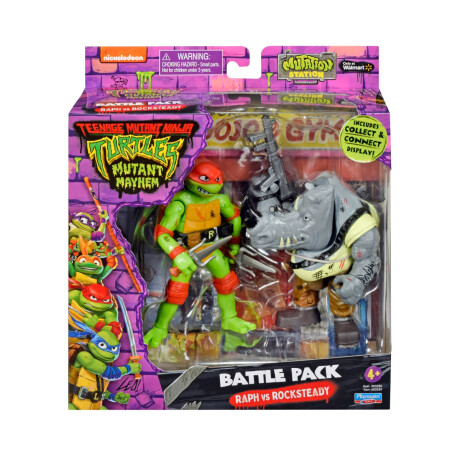 Tortugas Ninja Figura Articulada + Villano 11cm + Accesorios Raph Vs Rocksteady