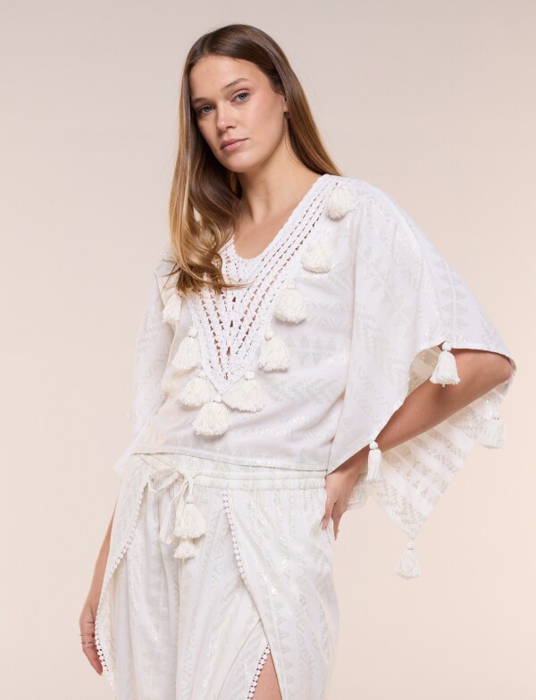 Blusa Fluida Con Brillos CRUDO