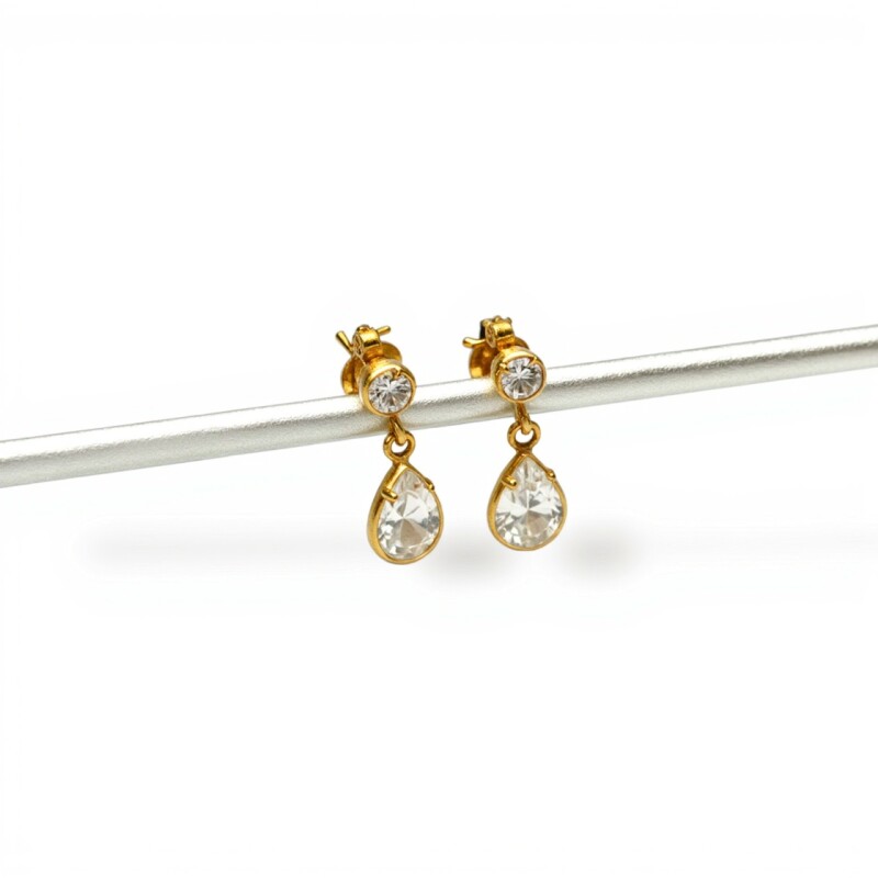 Caravanas colgantes Gotas de oro - Oro bajo -Zirconia - CA8067 conpiedra