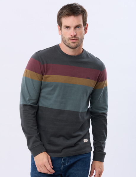 REMERA RAYADA DE ALGODÓN GRIS