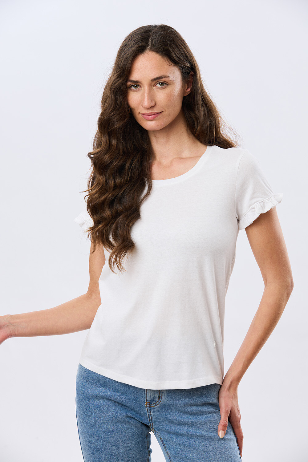 REMERA DE ALGODÓN CON VOLADO Blanco