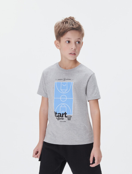 CAMISETA DE NIÑO MANGA CORTA ESTAMPADA GRIS