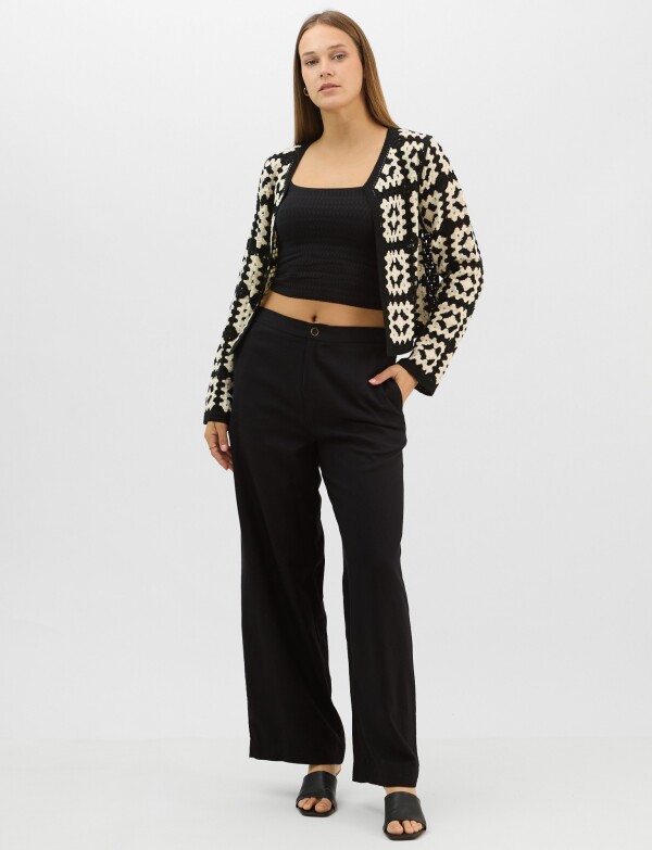 Cardigan Abierto De Punto Calado NEGRO/CRUDO