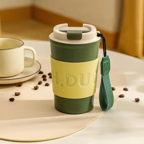 Vaso térmico con tapa y banda de silicona anti derrame 380ml Verde