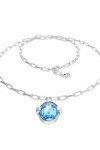 COLLAR LARGO DE ALEACIÓN DE METALES BAÑADO EN PLATA DE LEY CON CRISTAL FACETADO AZUL Colgante
