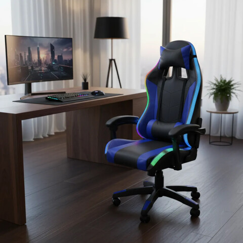Silla Gamer Con Luces Led Rgb Ergonómica Y Reclinable 120kg AZUL
