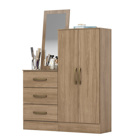 CÓMODA GUARDARROPA ESTANTERÍA 3 CAJONES 2 PUERTAS CON ESPEJO RUSTICO