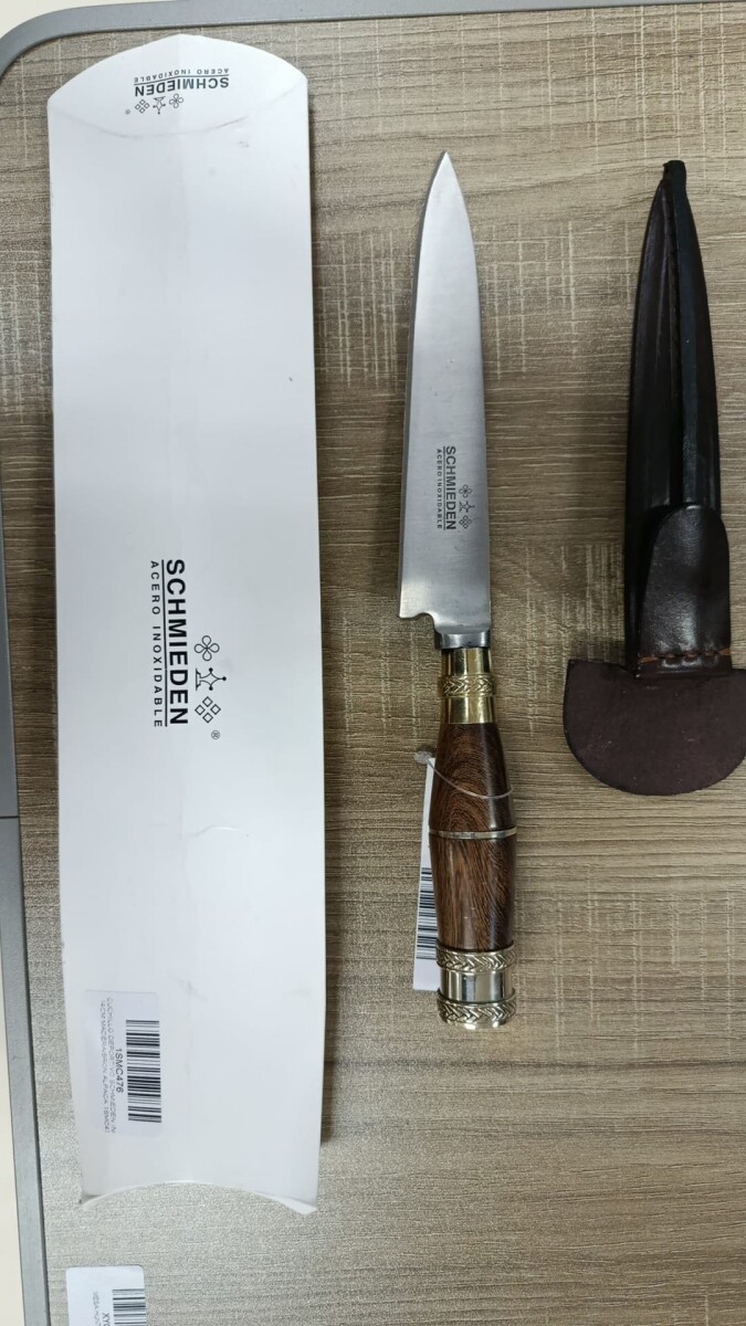 CUCHILLO DEPORTIVO SCHMIEDEN INOX 14CM MADERA/BRON ALPACA 1SMC476 