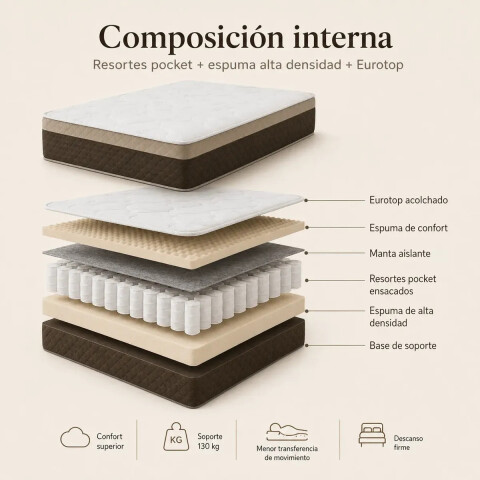 Colchón 1 Plaza Pocket Eurotop con Pillow Colchón 1 Plaza Pocket Eurotop con Pillow