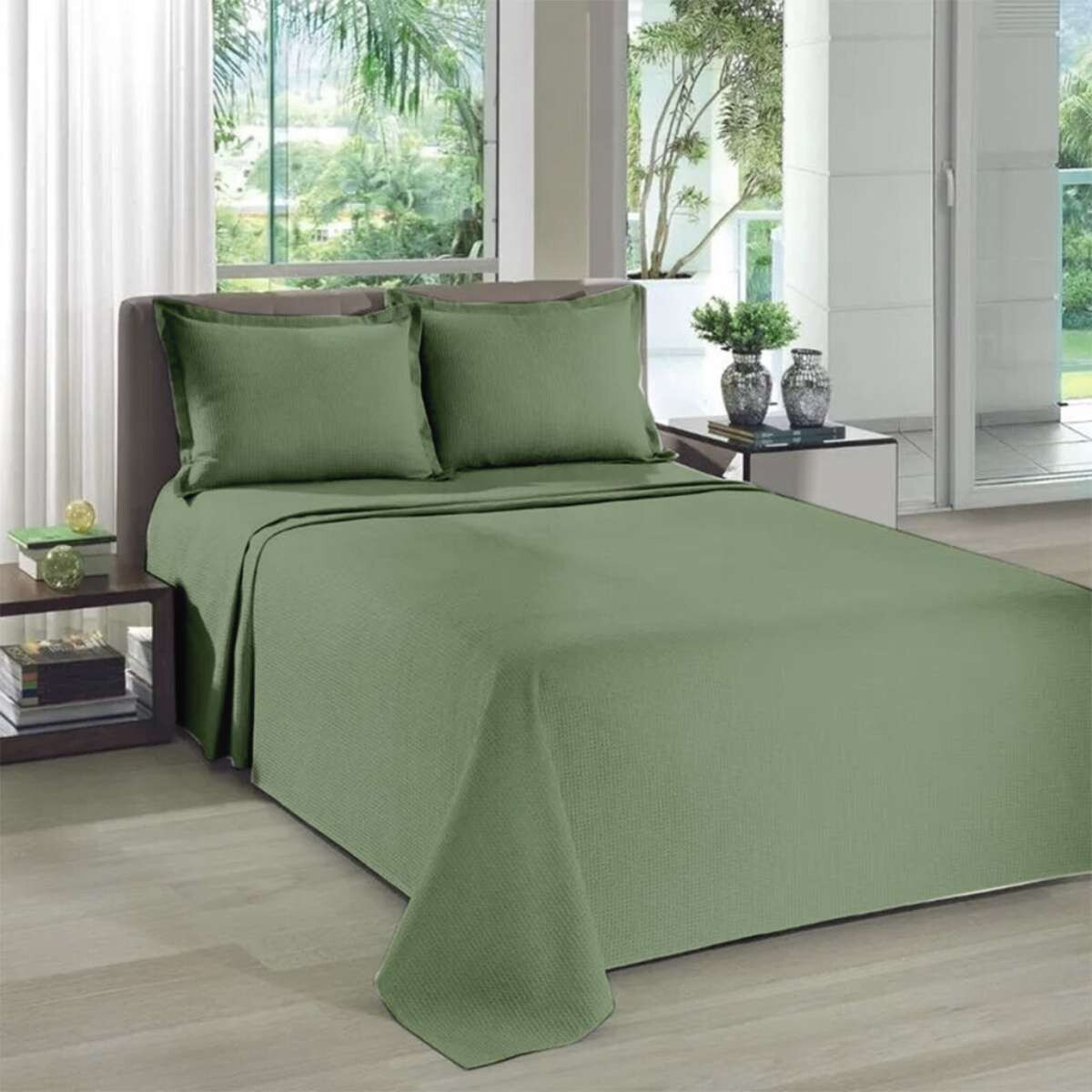 Juego Colcha y Funda Piquet Dohler 1 Plaza 100% Algodón - Verde 
