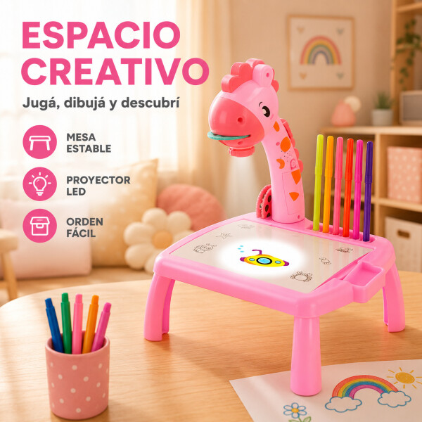 Jirafa Pizarra Mesa Proyector Led + Accesorios Para Dibujar Color Rosa