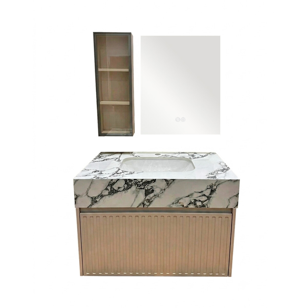 Conjunto De Baño Habitare De Madera Modelo Sy2010-80 / Mueble + Bacha + Espejo C/ Luz Led - 80 Cm 