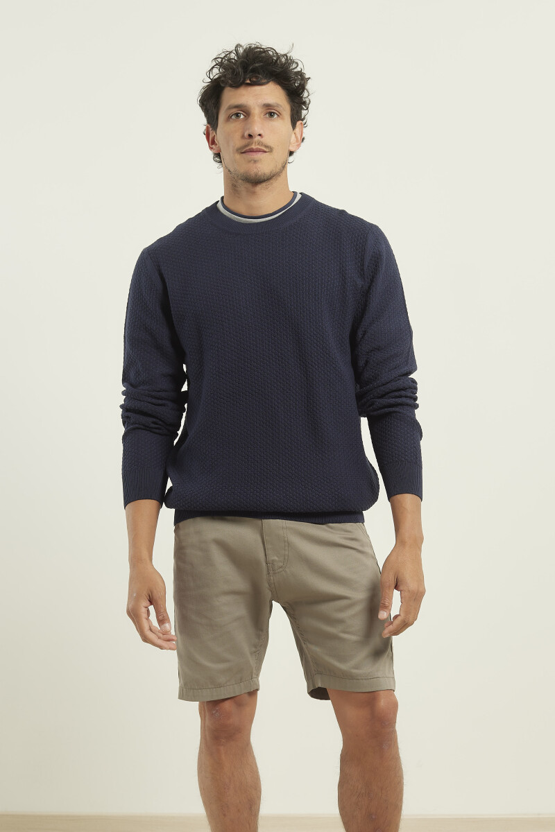 Sweater Punto Fino Harrington Label - Azul Oscuro 