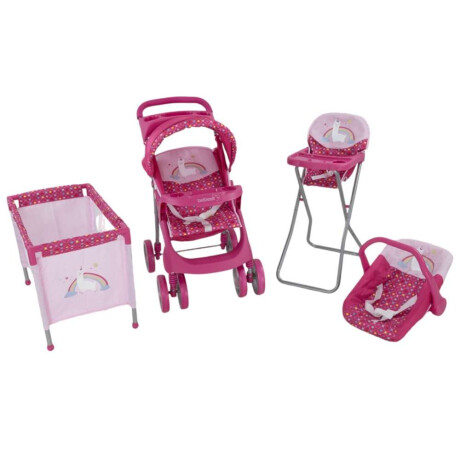 Coche De Muñeca Set 4 Piezas Fucsia Llama