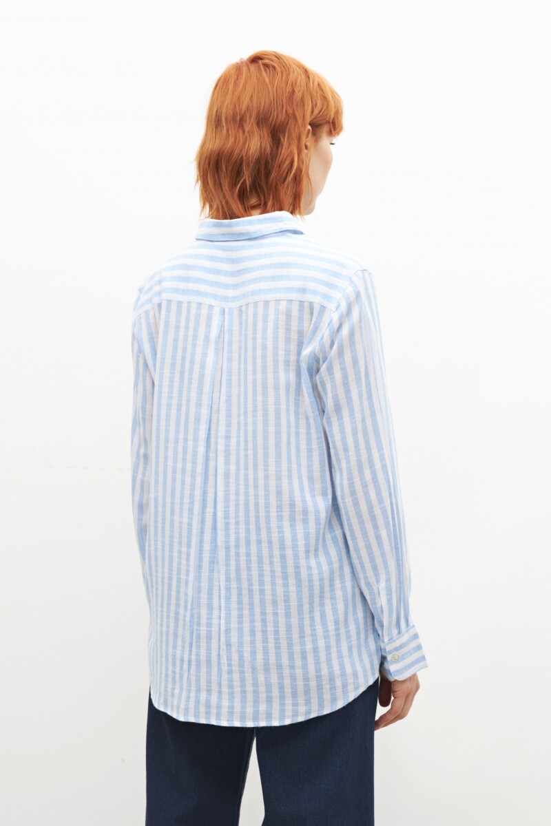 Camisa rayada oversize celeste melange