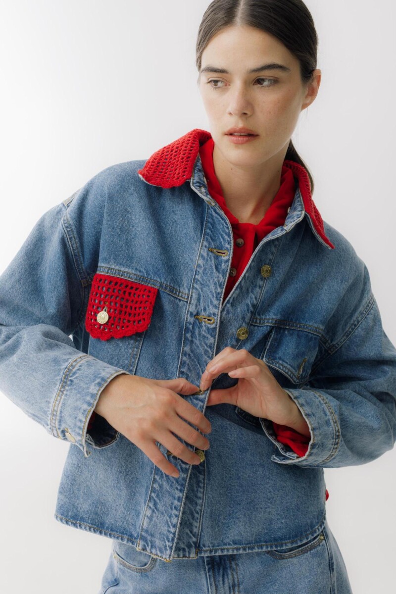 PRE VENTA Campera Couro Jean Crochet - Rojo 
