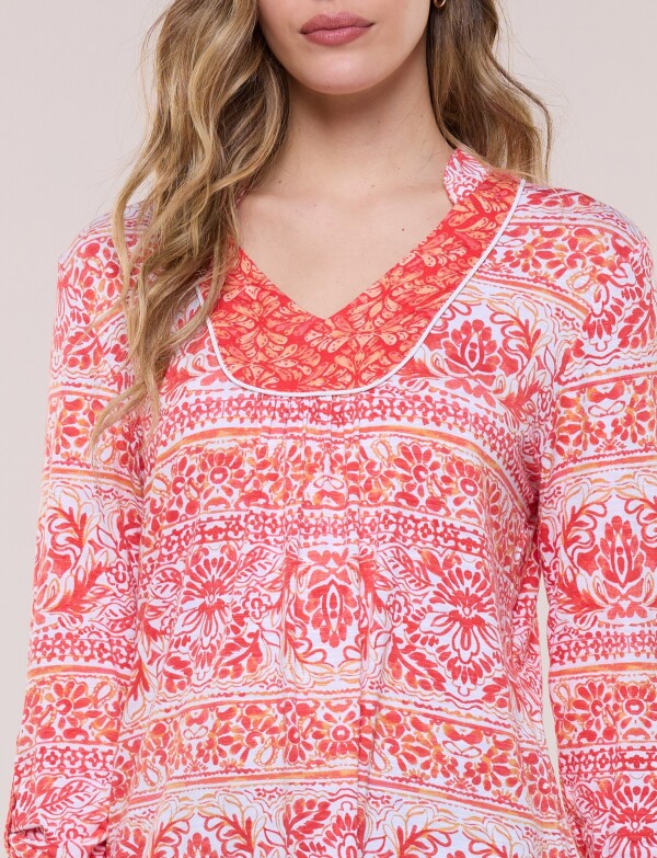 Remera Estampada Manga 3/4 Roll-up CORAL/MULTI