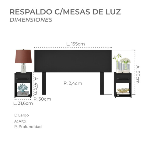 Combo Armario 4 Puertas, Respaldo, Mesas de luz - MDP - Negro Combo Armario 4 Puertas, Respaldo, Mesas de luz - MDP - Negro