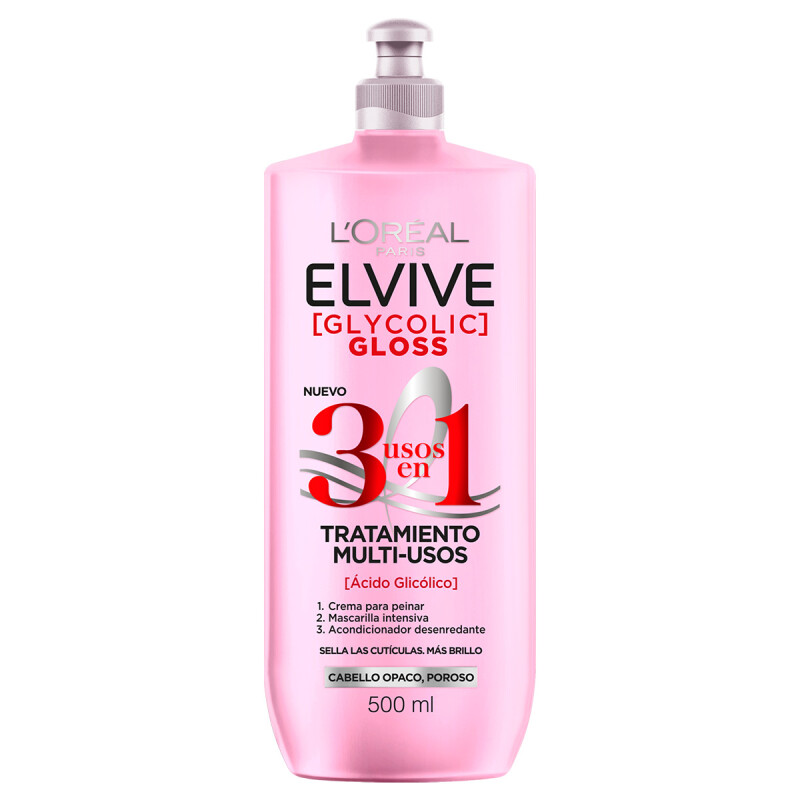 Tratamiento Multiusos 3 En 1 Elvive Glycolic Gloss 500 Ml. Tratamiento Multiusos 3 En 1 Elvive Glycolic Gloss 500 Ml.