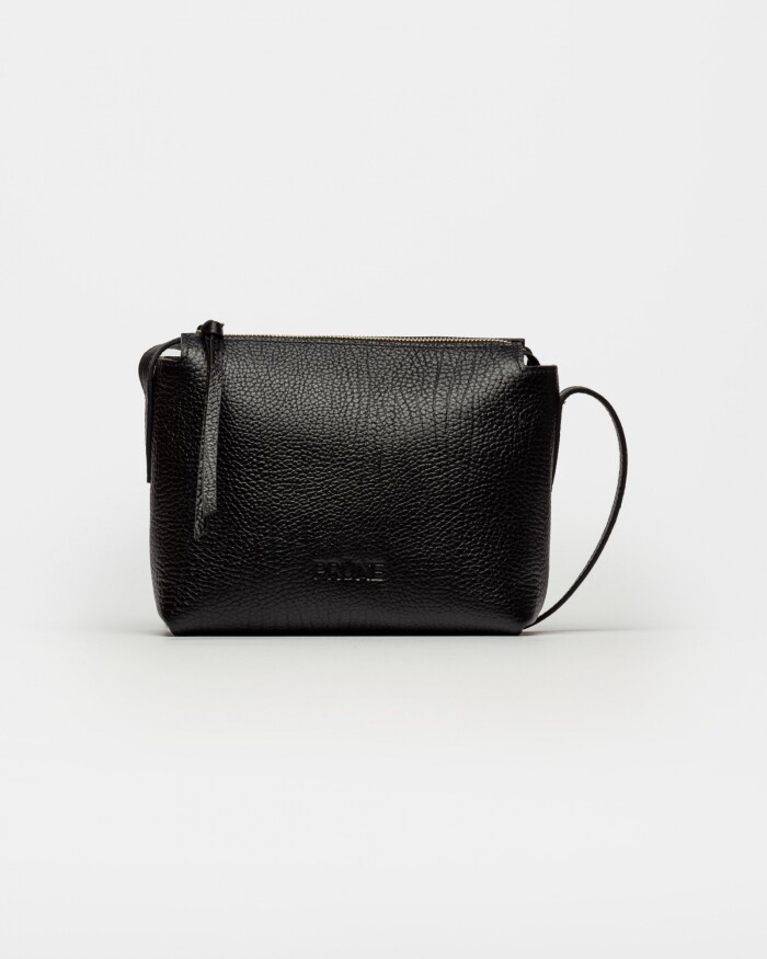 Bandolera Savanna En Cuero Graneado Negro