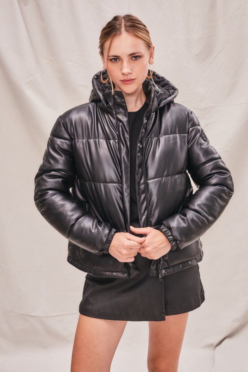 Campera Capitoneada Cuero Vegano - Negro 