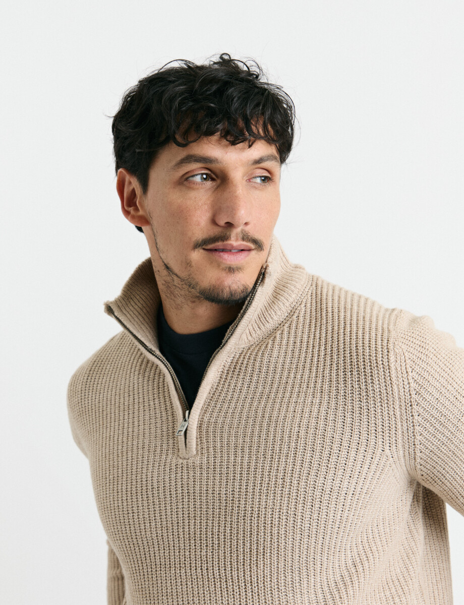470587 SWEATER PUNTO MEDIO CIERRE HARRY Beige