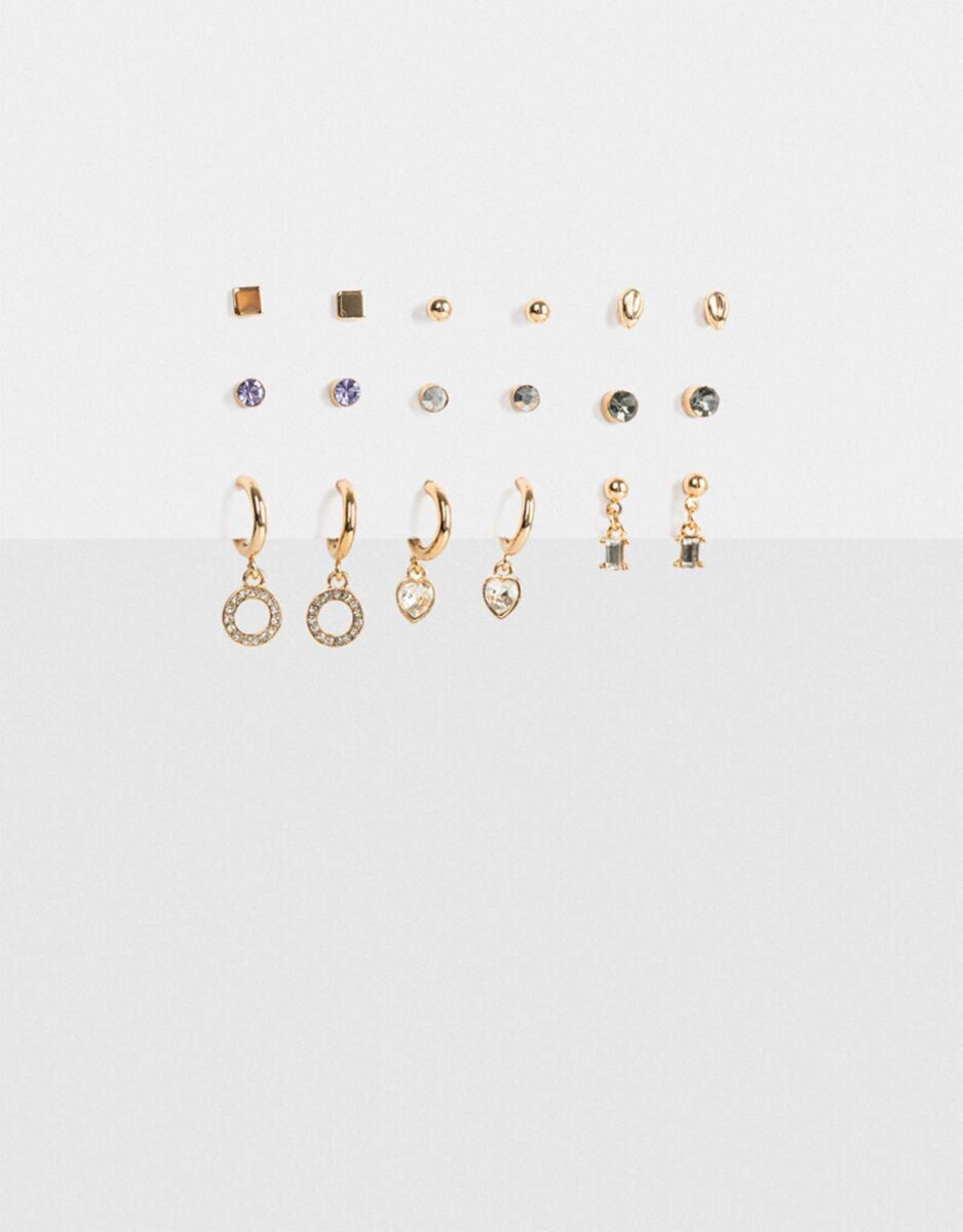 Set De Aros Con Strass Multicolor - Dorado 