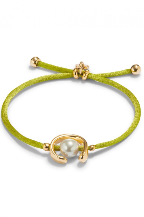 PULSERA DE HILO LIMA CON PERLA SHELL FORNITURA BAÑADA EN ORO 18K. Pulsera