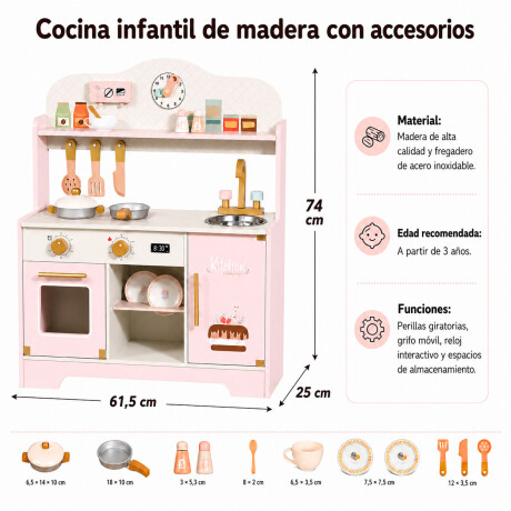 Cocina Infantil De Madera Accesorios Didáctica Duradera Rosa