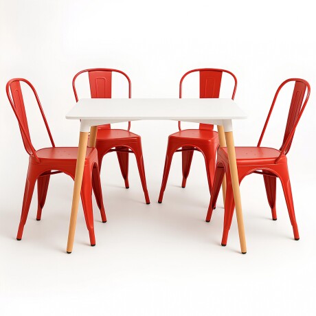 Juego de comedor mesa Cuadrada 80cm + 4 Sillas Tolix Blanco