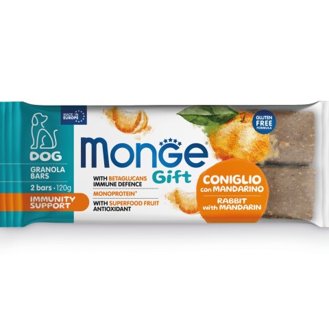 Monge Gift Granola Bars Inmunity Support Rabbit & Mandarin 120 gr Monge Gift Granola Bars Inmunity Support Rabbit & Mandarin 120 Gr