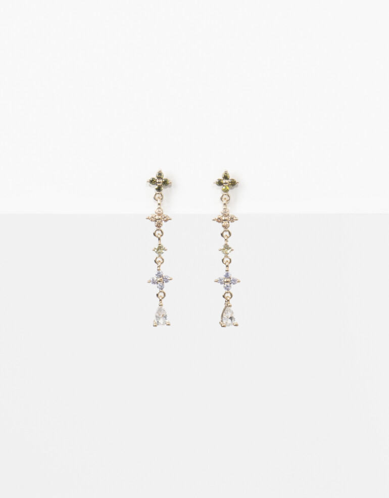 Aros Colgantes Largos Strass Aros Colgantes Con Cubic Zorconia - Dorado