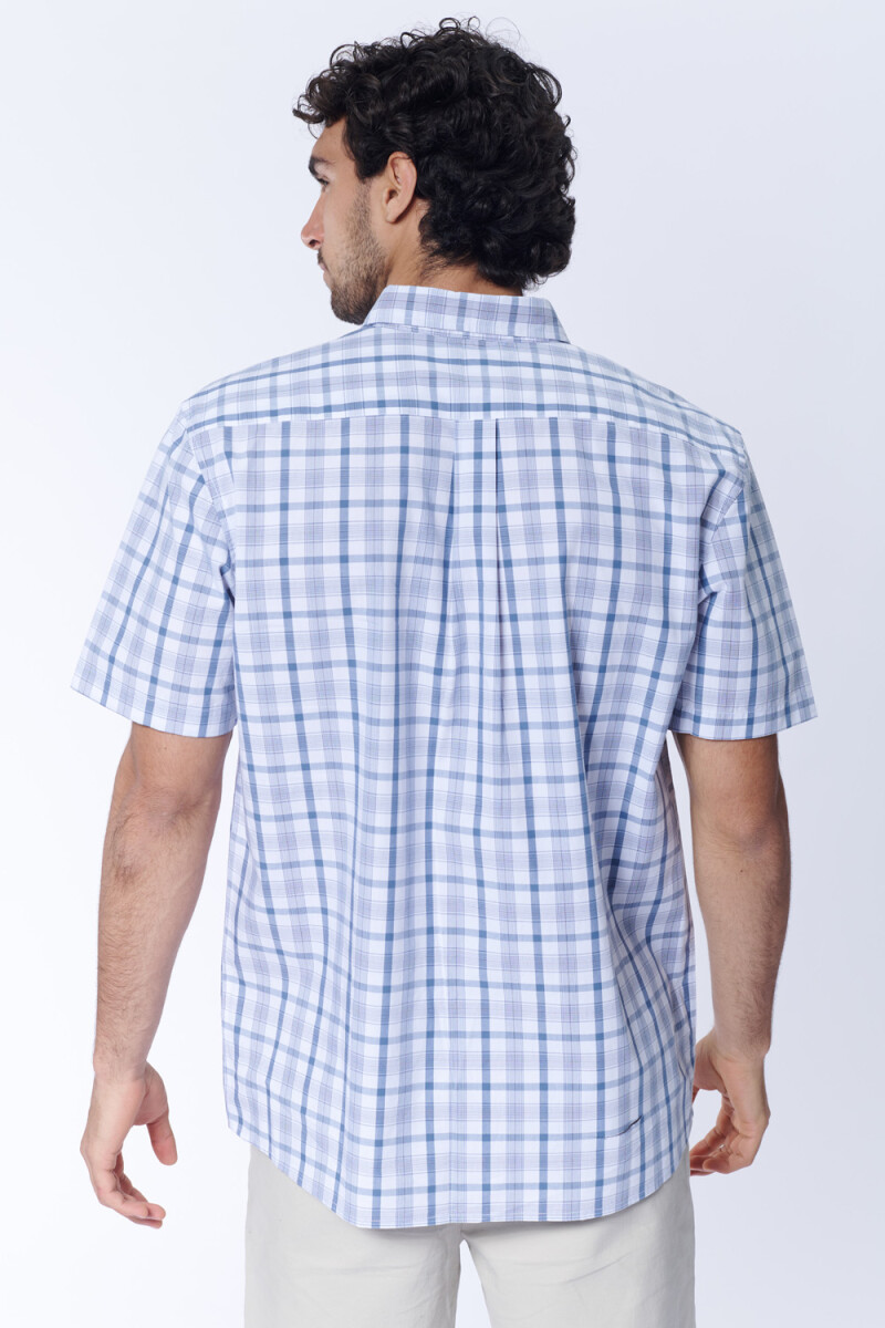 Camisa manga corta a cuadros Celeste