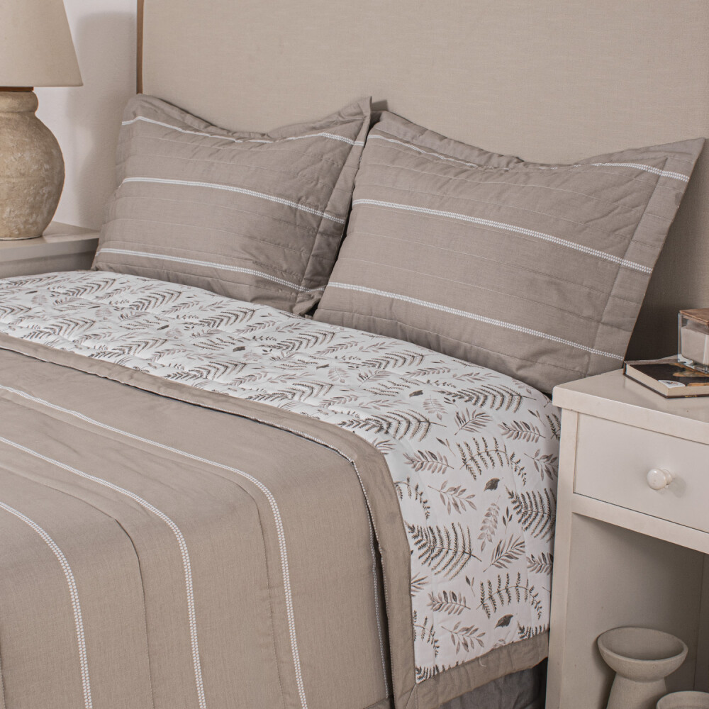 Edredón Bea 200 Hilos Hojas Beige Full - Queen