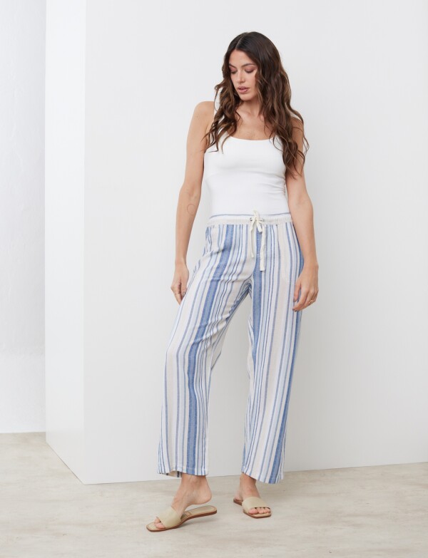 Pantalon Lino AZUL/MULTI