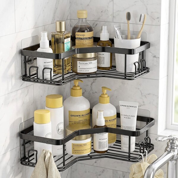 Set X2 Estantes Esquinero Organizador Baño Ducha Y Adhesivos Linea Premium Imback Color Negro Set X2 Estantes Esquinero Organizador Baño Ducha Y Adhesivos Linea Premium Imback Color Negro